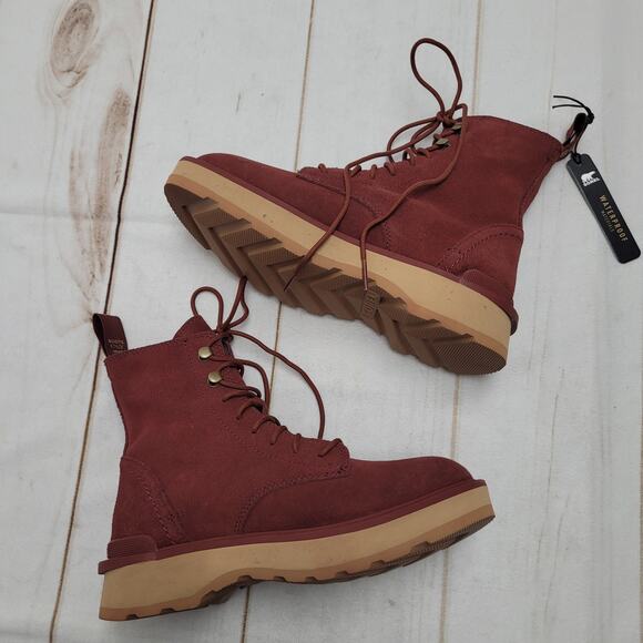 Sorel NWT Hi-Line lace up combat boots waterproof suede red - Picture 3 of 6